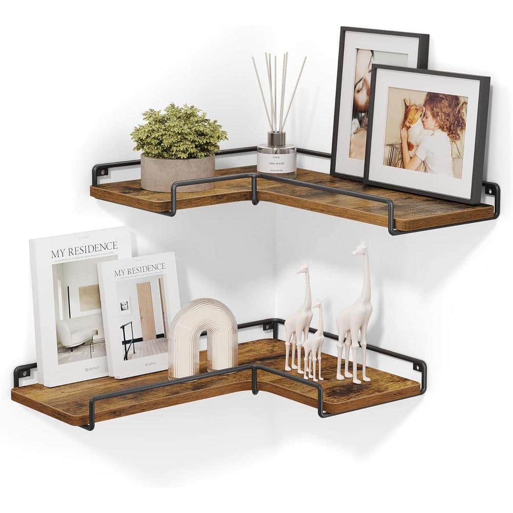 15.7 in. W x 5.5 in. D Rustic Brown Decorative Wall Shelf, Corner Shelf Wal