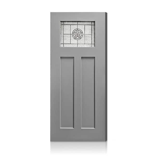 36 in. x 80 in. Reversible Decorative Glass Gray Modern Exterior Fiberglass Front Door Slab Door
