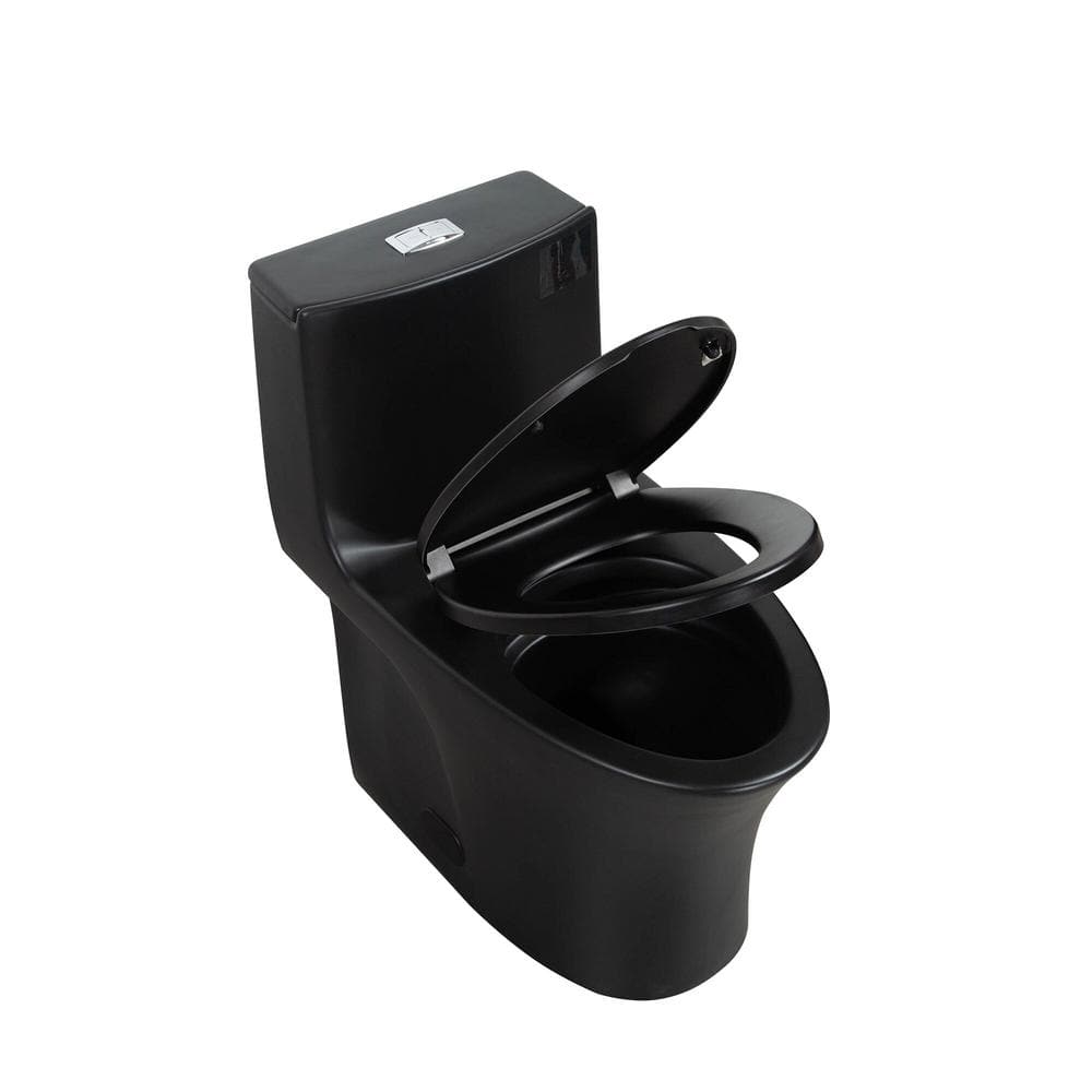 1-Piece 1.1/1.6 GPF Dual Flush Elongated Toilet in Matte Black Seat Included -  Boosicavelly, FZBTT05-MB