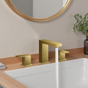 Square handle Double-Handle Bathroom Faucet with Pop-Up Drain 3-Hole Vanity Sink Faucet Spout in Gold