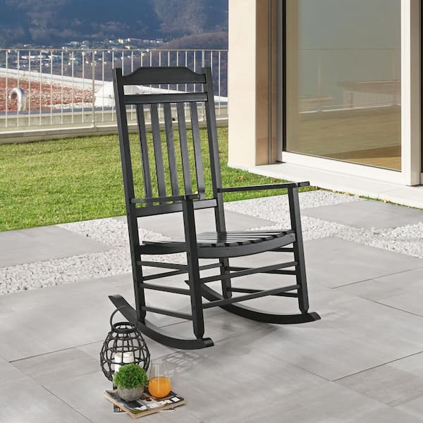 TOP SPACE 1-Piece Black Wood Outdoor Rocking Chair