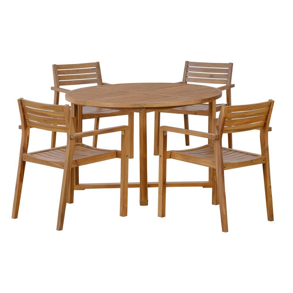 5-Piece Natural Acacia Wood Outdoor Dining Set with Slatted Design for Garden & Backyard price history on PriceWatchPro