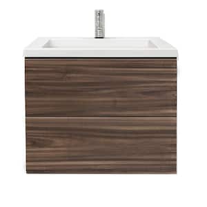 Air Wall Mount 25 in. W x 19 in. D x 20 in. H Floating Bath Vanity in Dark Walnut with White Cultured Marble Top