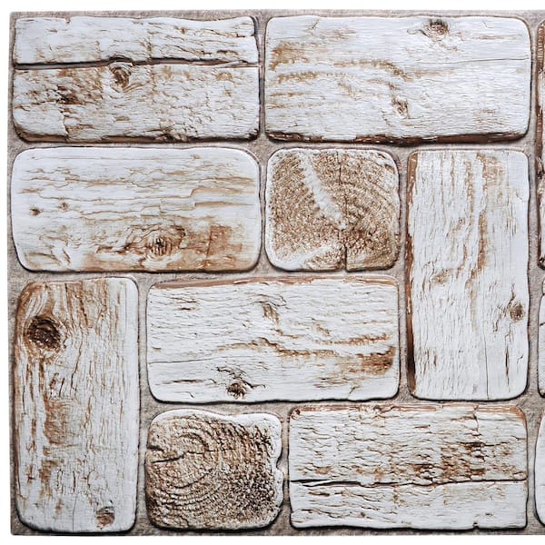 3D Falkirk Retro 10/1000 in. x 38 in. x 19 in. White Faux Logs PVC Decorative Wall Paneling (1-Pack)