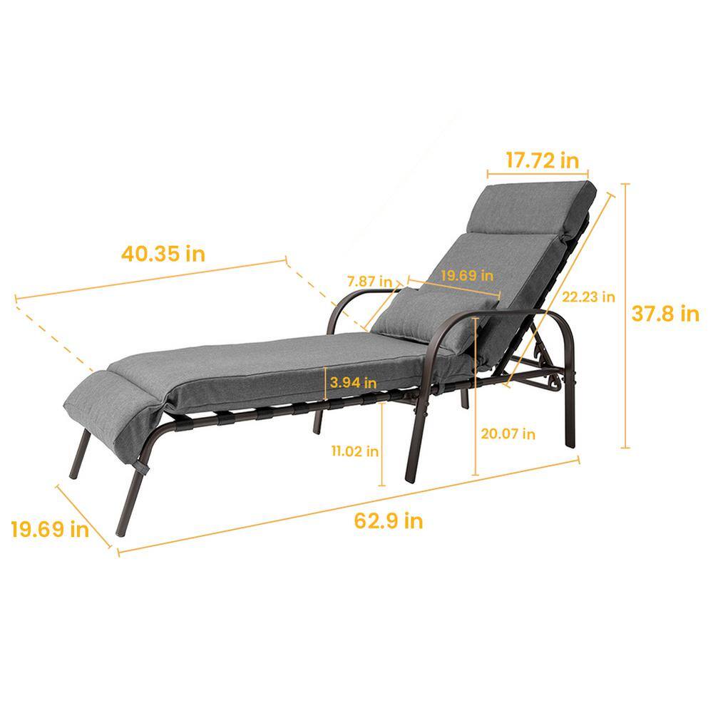 Coastal Breeze Dark Gray Adjustable Outdoor Chaise Lounge with Cushion
