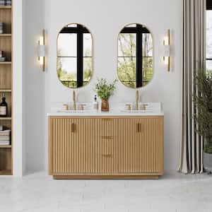 Cádiz 60 in. W x 22 in. D x 34 in. H Double Freestanding Bath Vanity in Washed Ash Gray with White Composite Stone Top