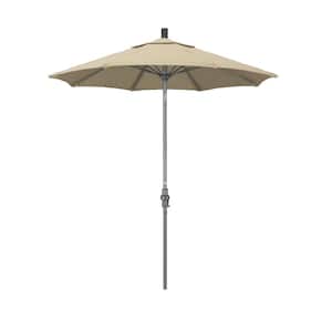 7.5 ft. Grey Aluminum Market Collar Tilt Crank Lift Patio Umbrella in Beige Sunbrella