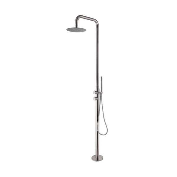 Double Handle 1-Spray Outdoor Shower Faucet 1.8 GPM with Ceramic Disc Valve Freestanding Shower System in Brushed Nickel