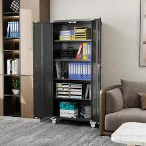 31.5 in. W x 72 in. H x 16.5 in. D Black Storage Cabinet with Wheels, Perfect for Garage, HomeOffice and Laundry Room