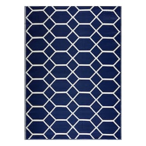 Miami Navy Creme 4 ft. x 6 ft. Reversible Recycled Plastic Indoor/Outdoor Area Rug