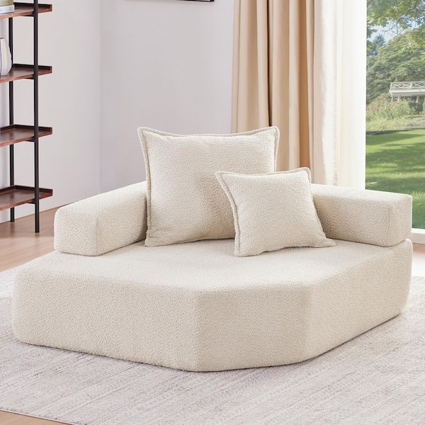 47.5 in. Square Arm Boucle Fabric U-Shaped Compressed Sofa Couch in. Beige