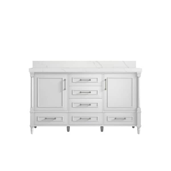 Willow Collections Hudson 60 in. W x 22 in. D x 36 in. H Single Sink Bath Vanity in White with 2 in. Calacatta Quartz Top