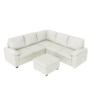 84 in. U-Shaped Velvet Sectional Sofa in. Beige with Ottoman