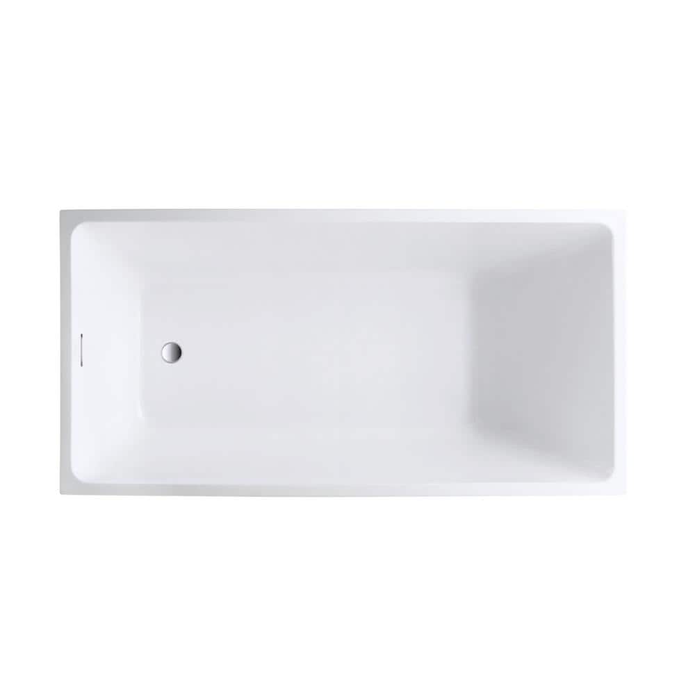 47" White Acrylic Freestanding Soaking Bathtub with Integrated Overflow