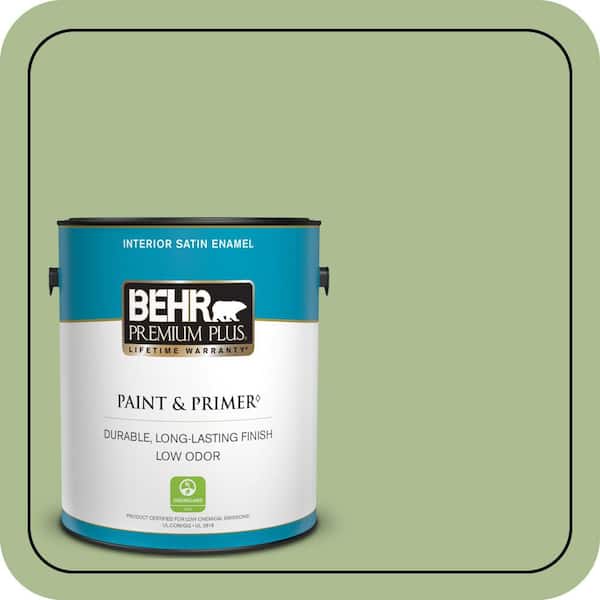 BEHR PREMIUM PLUS 1 gal. #M370-4 Chervil Leaves Satin Enamel Low Odor Interior Paint & Primer