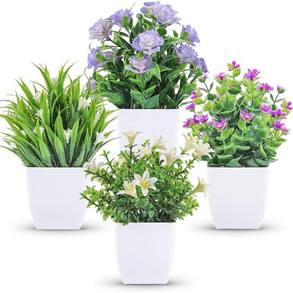 Cubilan 7.18 in. Green Indoor Artificial Fake Plants Mini Faux Plants, 4 Pack