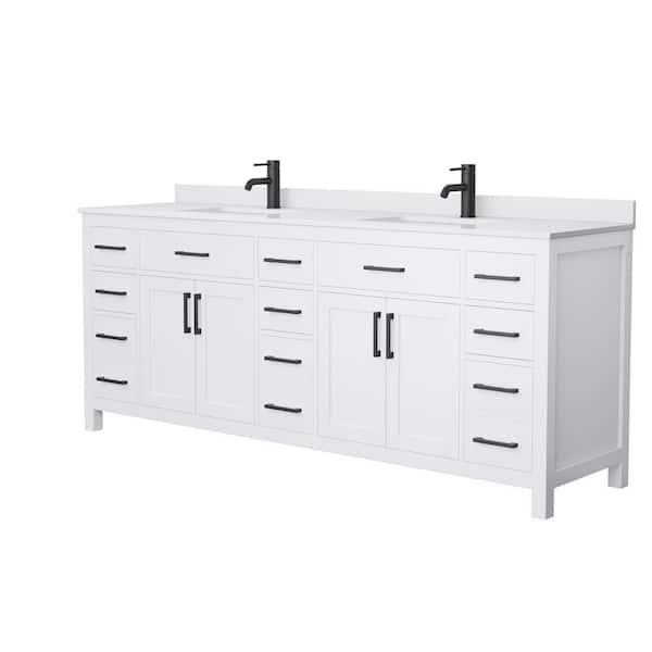 Wyndham Collection Beckett 84 in. W x 22 in. D x 35 in. H Double Sink Bath Vanity in White with White Cultured Marble Top