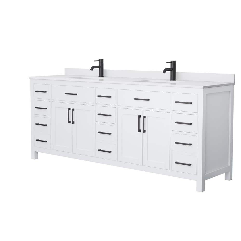 Beckett 84" White Double Bathroom Vanity with Matte Black Hardware