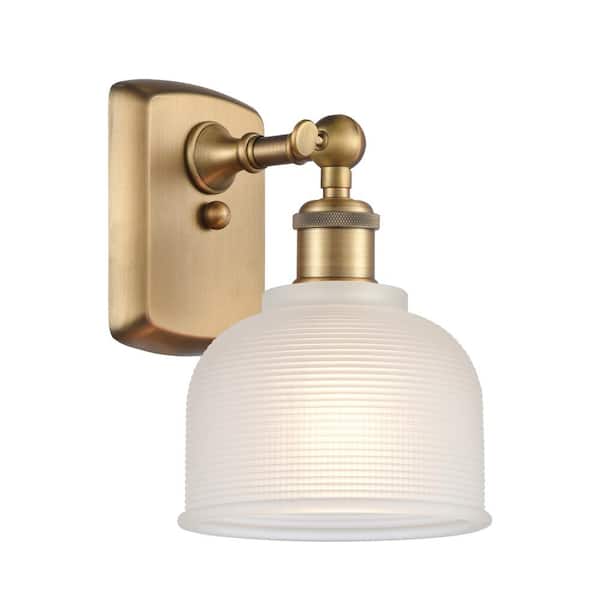 Innovations Dayton 5.5 in. 1-Light Brushed Brass Wall Sconce with White Glass Shade