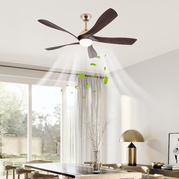 52 in. Indoor Gold amd Brown Modern 6-Speed Reversible Ceiling Fan with Adjustable White Integrated LED and Remote