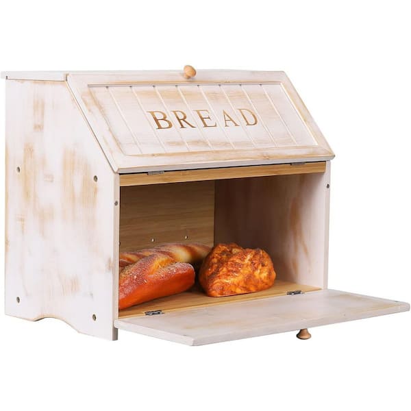Lynzavix 1-Piece Vintage Double Layer Large Bread Box Set for