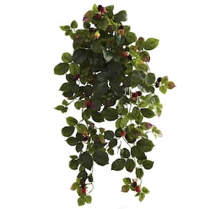 32 in. Artificial Raspberry Hanging Bush with Berry (Set of 2)