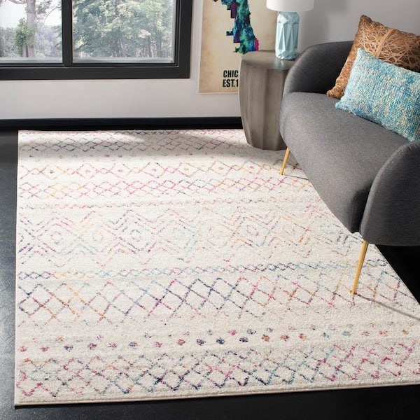 Madison Ivory/Fuchsia 9 ft. x 12 ft. Tribal Distressed Area Rug
