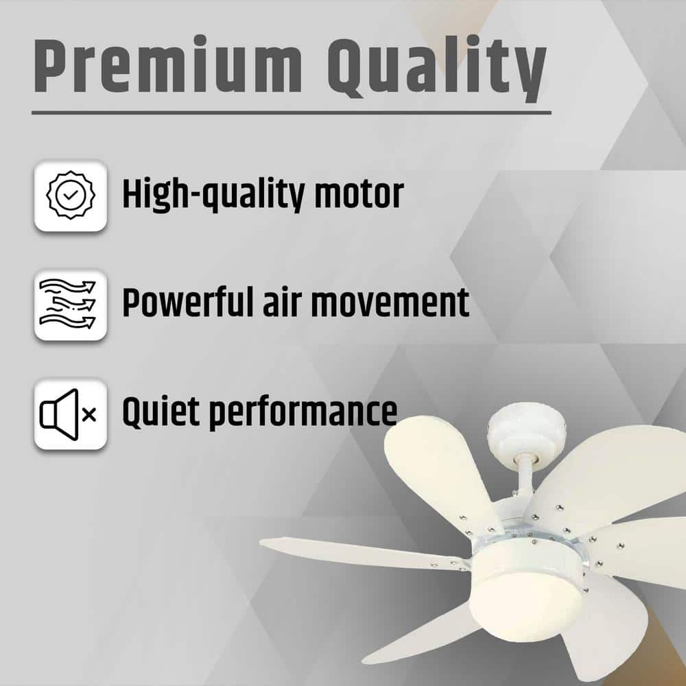 30'' White LED Ceiling Fan with Frosted Glass Light