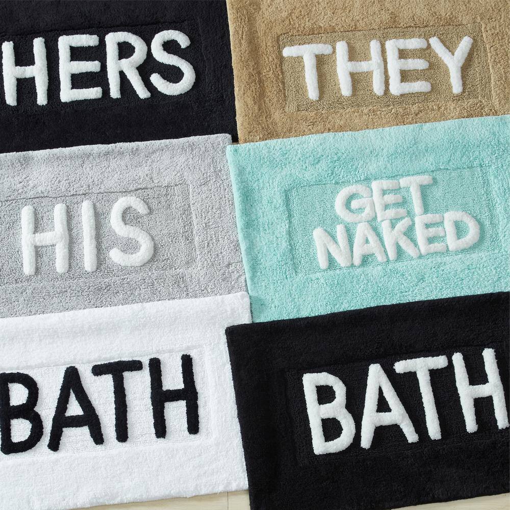 Aqua Cotton Bath Rug with 'They' Pattern, 21" x 34"