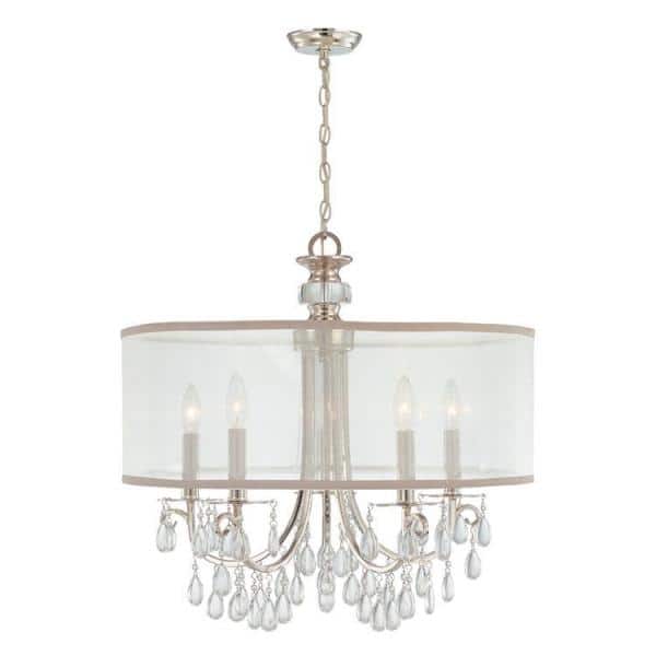 Polished Chrome Silk Shade 5-Light Crystal Chandelier