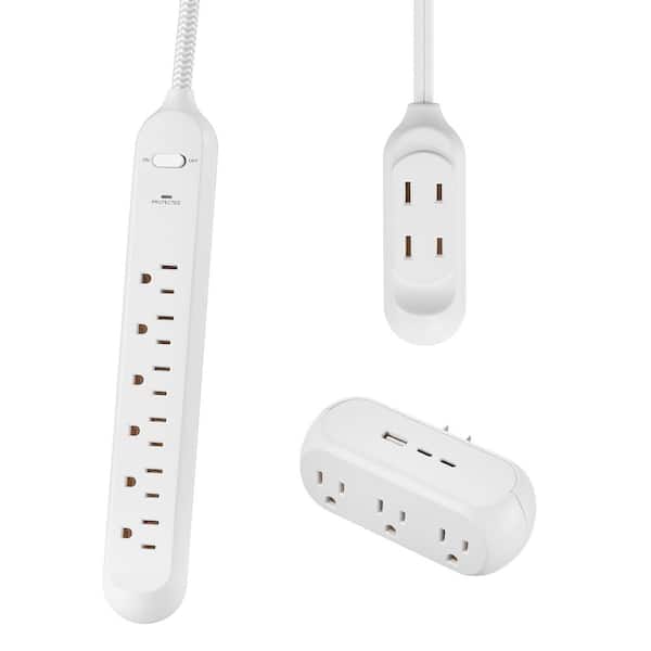 3-Piece Surge Protector Combo Pack with 6-Outlet Power Strip, USB Wall Tap and Extension Cord