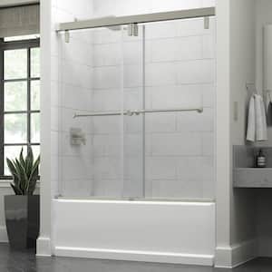 Lyndall 59-8/9 x 59-1/4 in. Frameless Mod Soft Close Sliding Tub Door in Nickel, 3/8 in. (10mm) Tempered Clear Glass