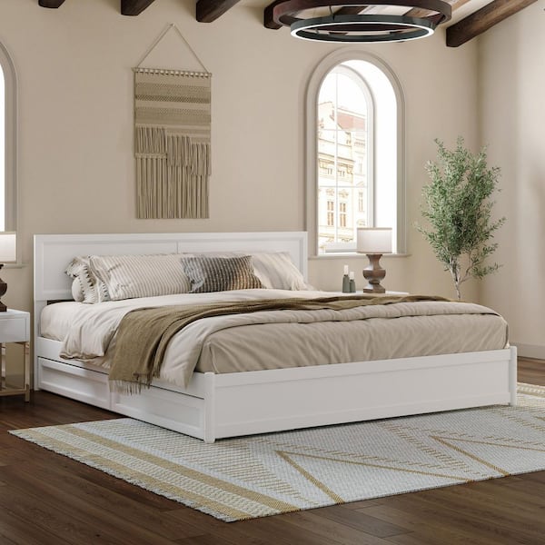 AFI Lylah White Solid Wood Frame King Platform Bed with Panel