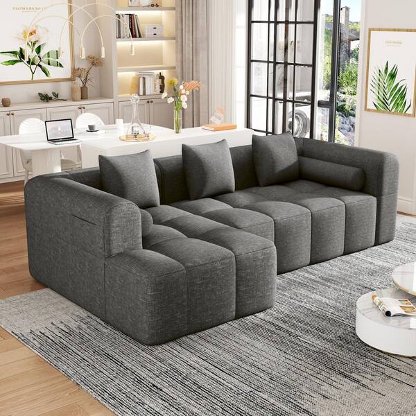 101.2 in. Chenille Sectional Sofa with Side Pockets in Gray