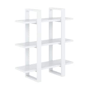 Benji 32 in. 3 Tier Floating Wall Bookcase, Decorative Display Modular Shelf in Solid Wood, Matte White