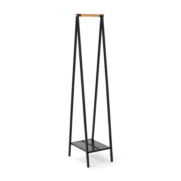 Brabantia Matte Black Steel With Bamboo Rod Compact Clothes Rack W 13.4 in x H 67.0 in