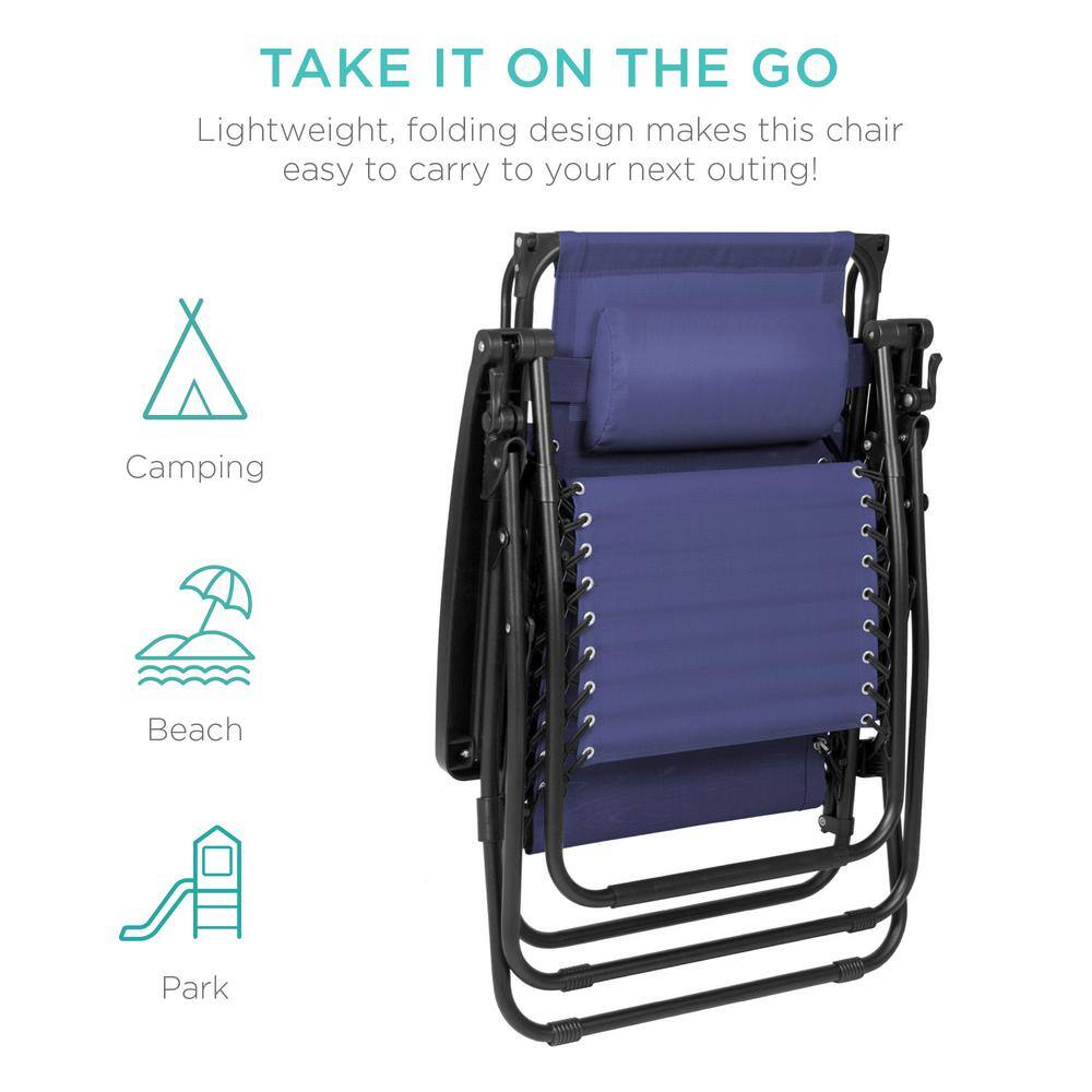 Navy Blue Steel Zero Gravity Recliner with Canopy and Tray