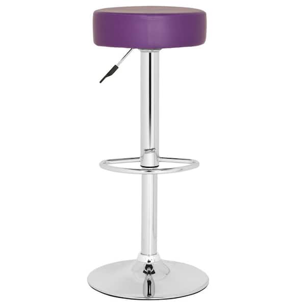 SAFAVIEH Jude Purple/Chrome Adjustable Height Swivel Cushioned Bar Stool