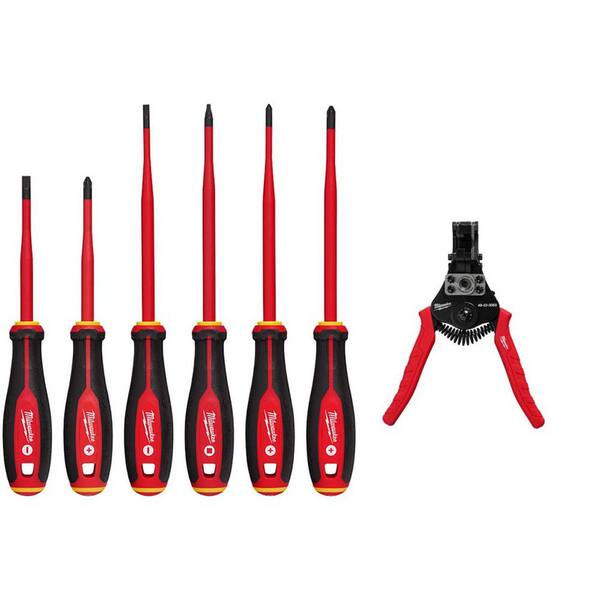 Milwaukee 1000-Volt Insulated Slim Tip Screwdriver Set with Automatic Wire Stripper and Cutter (7-Piece)