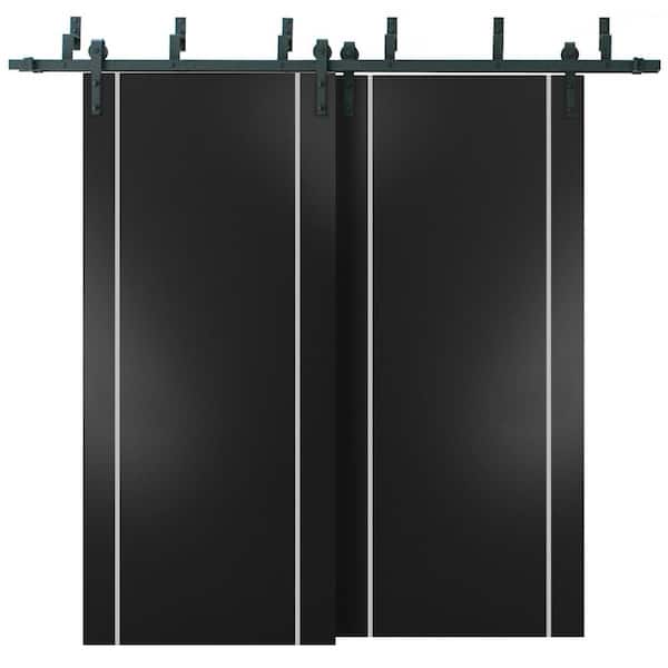 Sartodoors 56 in. x 80 in. 2 Panel Black Matte Solid Wood with Honeycomb Sliding Barn Door with Hardware Kit
