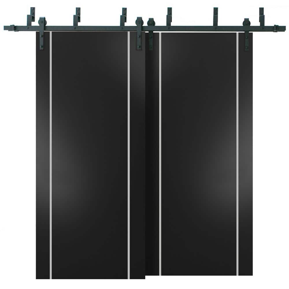 64 in. x 96 in. 2 Panel Black Matte Solid Wood with Honeycomb Sliding Barn Door with Hardware Kit price history on PriceWatchPro