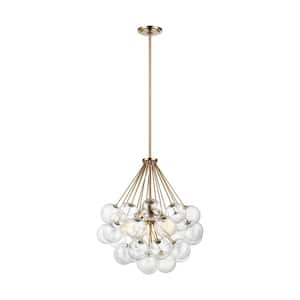 Montex 3-Light Mid-Century Modern Satin Brass Dimmable Ceiling Pendant Light with Seeded Glass Globes