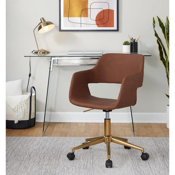 Brown leather and gold office chair discount