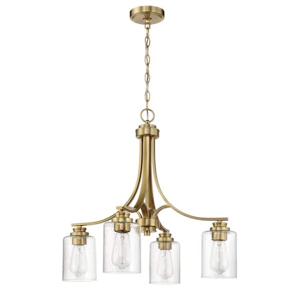 CRAFTMADE Bolden 4-Light Satin Brass Finish with Seeded Glass Transitional Chandelier for Kitchen/Dining/Foyer, No Bulbs Included