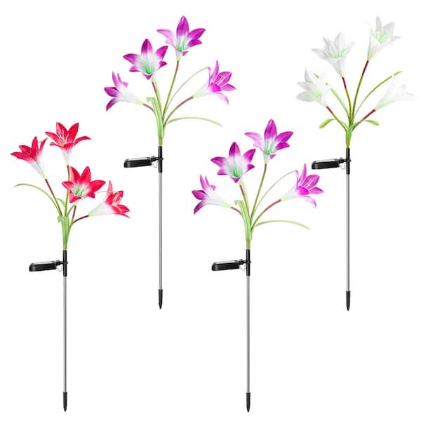 GIGALUMI Solar White LED Path Light with Lily Flowers and Muti-Color (4 ...