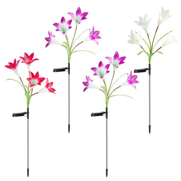 GIGALUMI Solar White LED Path Light with Lily Flowers and Muti-Color (4 ...