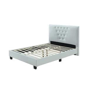 Full-Size Platform Bed with Tufted Upholstered Headboard in White