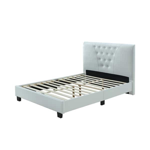 HODEDAH Queen-Size Platform Bed with Tufted Upholstered Headboard in White
