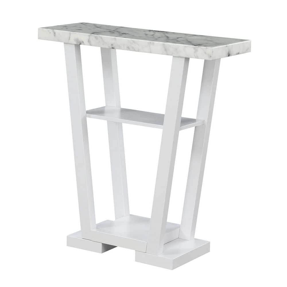 Faux White Marble and Wood Console Table with Storage