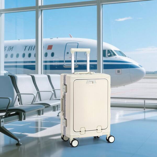 HIKOLAYAE 20 in. Beige Hardside Spinner Luggage with Cup Holder